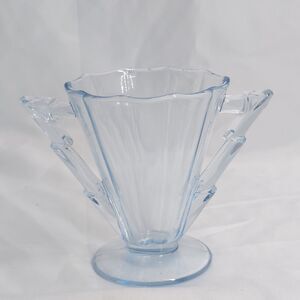 Vintage Cambridge Glass Decagon Moonlight Blue Sugar Bowl Lightning Bolt Handles